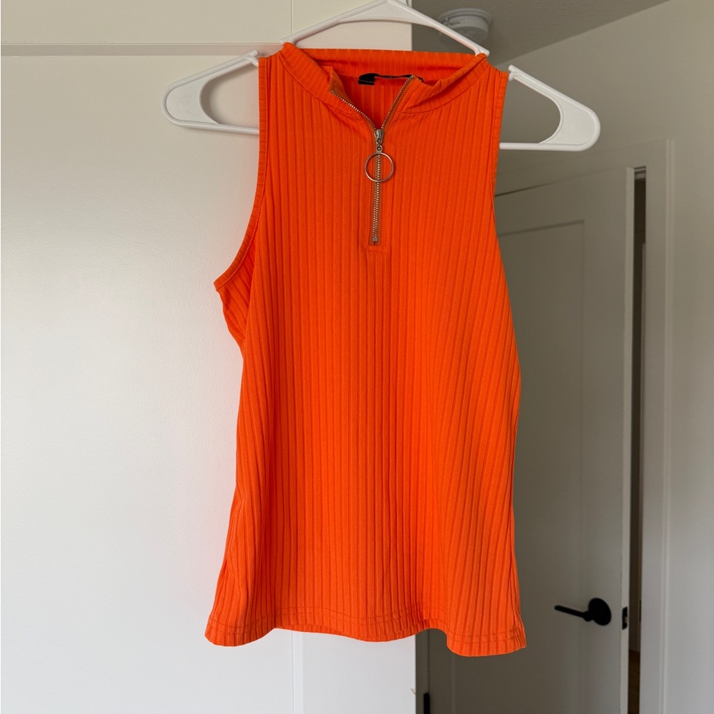 Orange Sleeveless Zip-Up Top